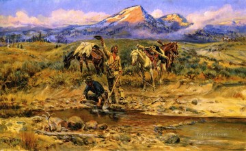 Indios americanos Painting - Pagar tierra 1925 Charles Marion Russell Indios americanos